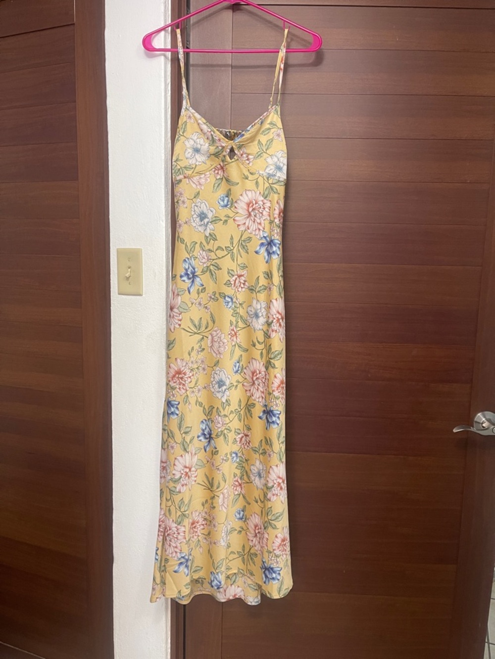 Yellow Floral Maxi Slip Dress with Spaghetti Straps